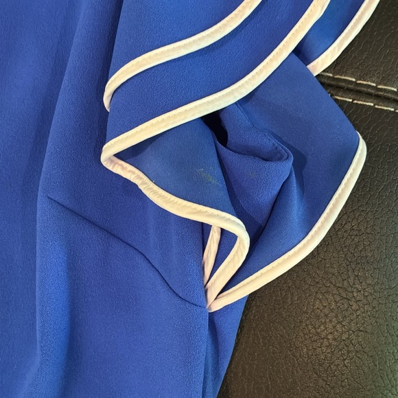 Tommy Hilfiger Sz 14 flutter sleeve sheath dress cobalt blue white trim - Picture 11 of 12